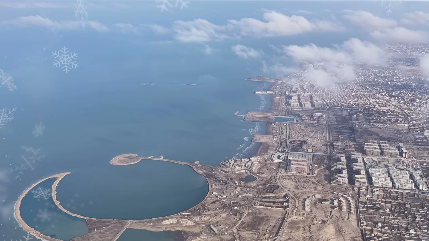 Reclaimed crescents off the shore from high above
